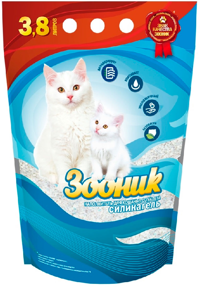 

зооник силикагель - наполнитель силикагелевый для туалета кошек (3,8 л)