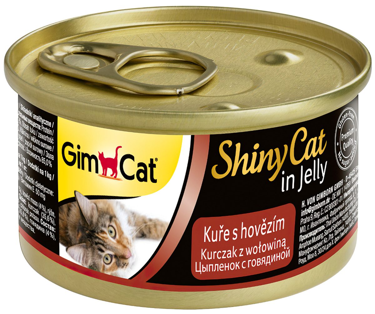 

Gimcat Shinycat для взрослых кошек с курицей и говядиной в желе (70 гр)