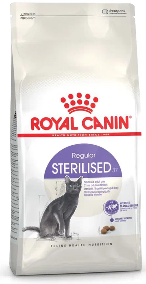 ROYAL CANIN STERILISED 37 для взрослых кастрированных котов и стерилизованных кошек сбалансированный (2 кг)