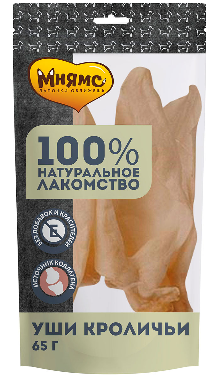 

Лакомство мнямс для собак уши кроличьи сушеные 65 гр (1 шт)