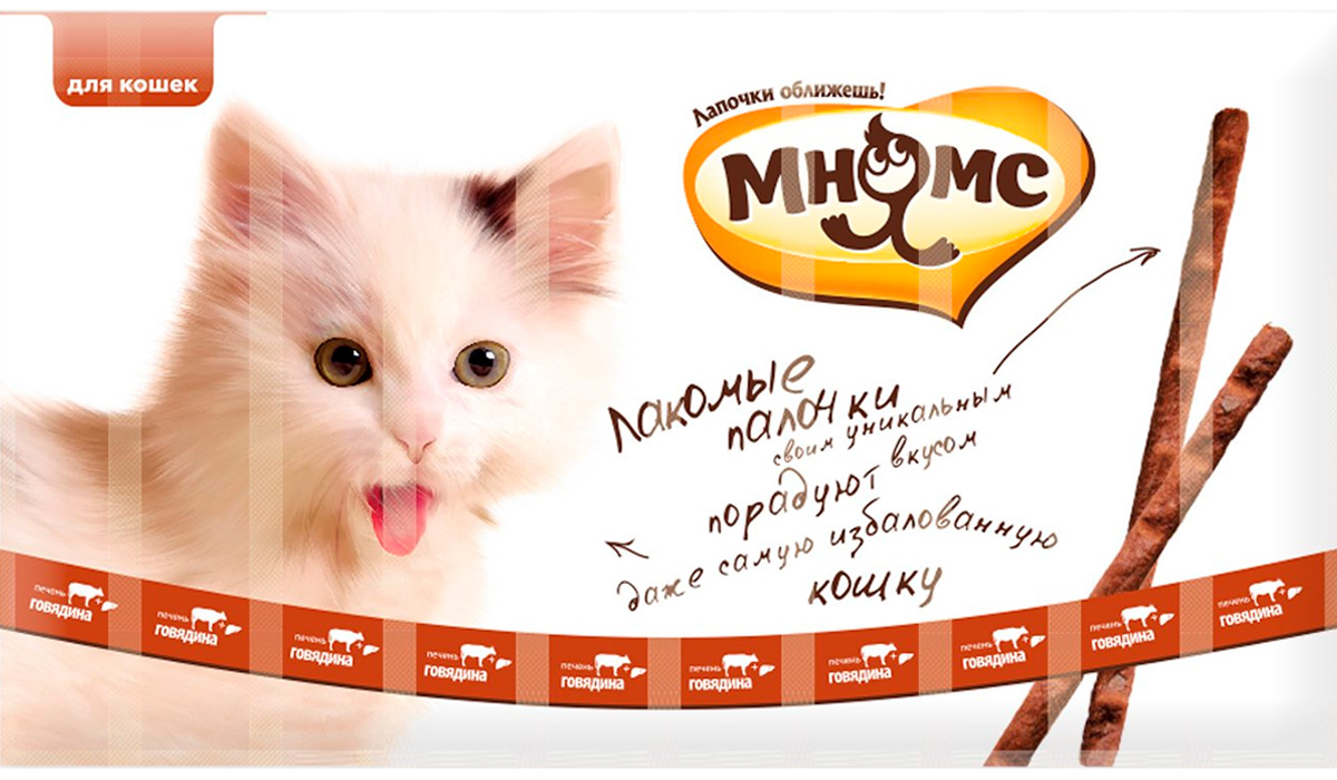 

Лакомство мнямс для кошек палочки с говядиной и печенью (5 гр)