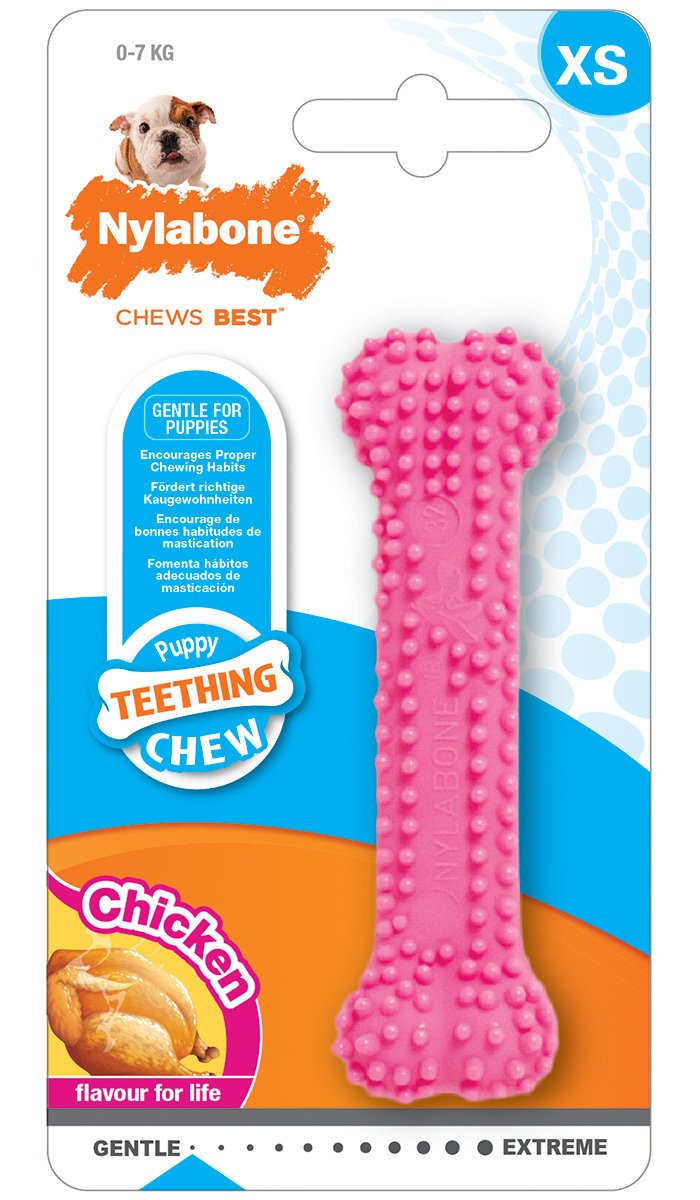 

Игрушка для щенков Nylabone Puppy Teething Dental Chew Pink косточка для зубов с ароматом курицы розовая Xs (1 шт)