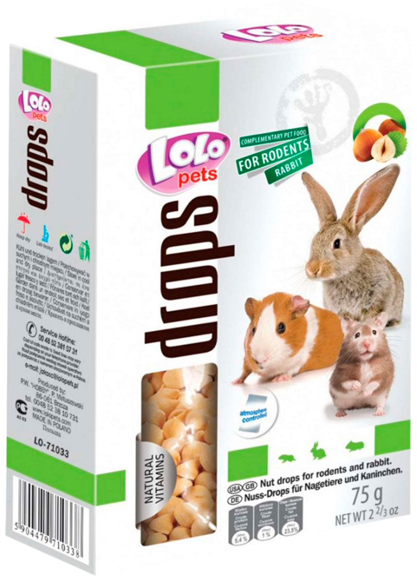 Lolo Pets Drops дропсы для грызунов и кроликов ореховые (75 гр)