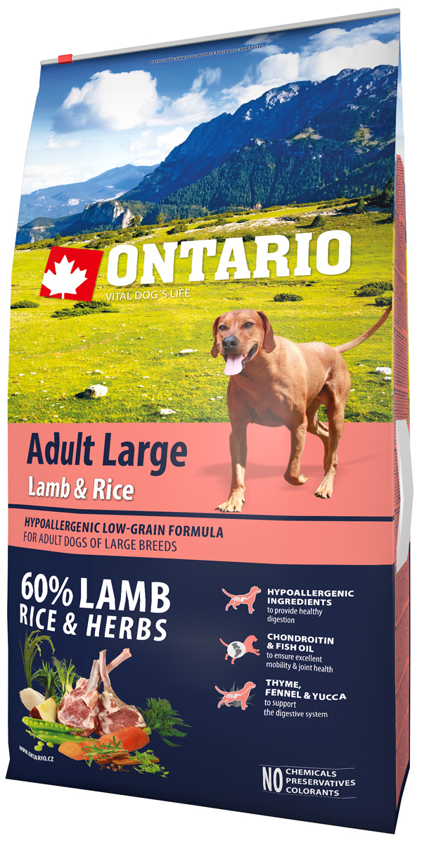 

Ontario Dog Adult Large Lamb & Rice низкозерновой для взрослых собак крупных пород с ягненком и рисом (12 + 12 кг)