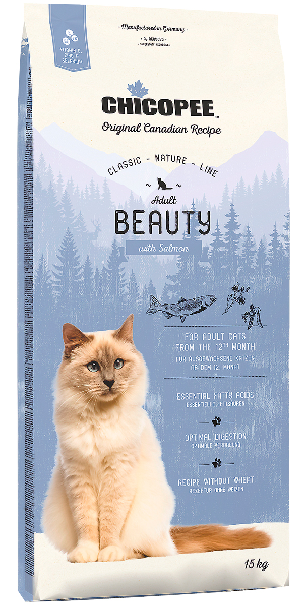 

Chicopee Classic Nature Line Cat Adult Beauty для взрослых кошек с чувствительной кожей и шерстью с лососем (1,5 кг)