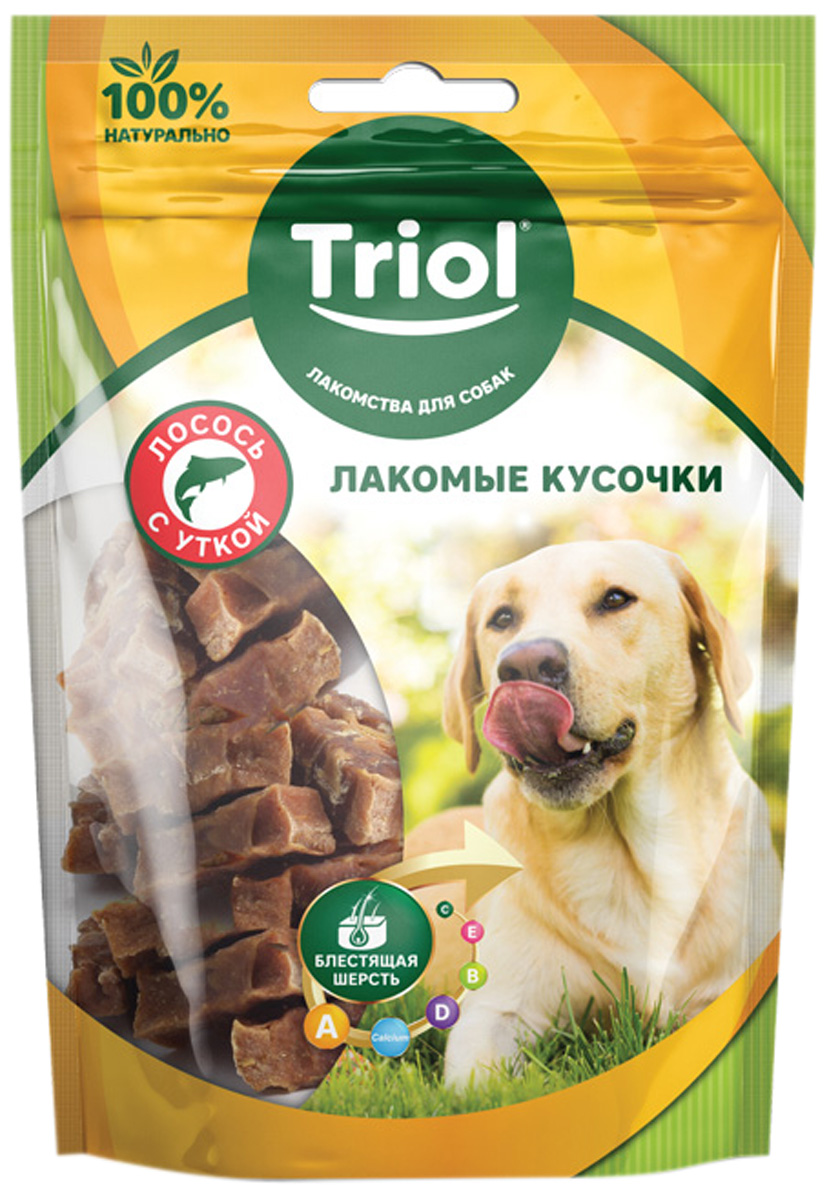 

Лакомство Triol для собак лакомые кусочки с лососем и уткой 70 гр (1 шт)