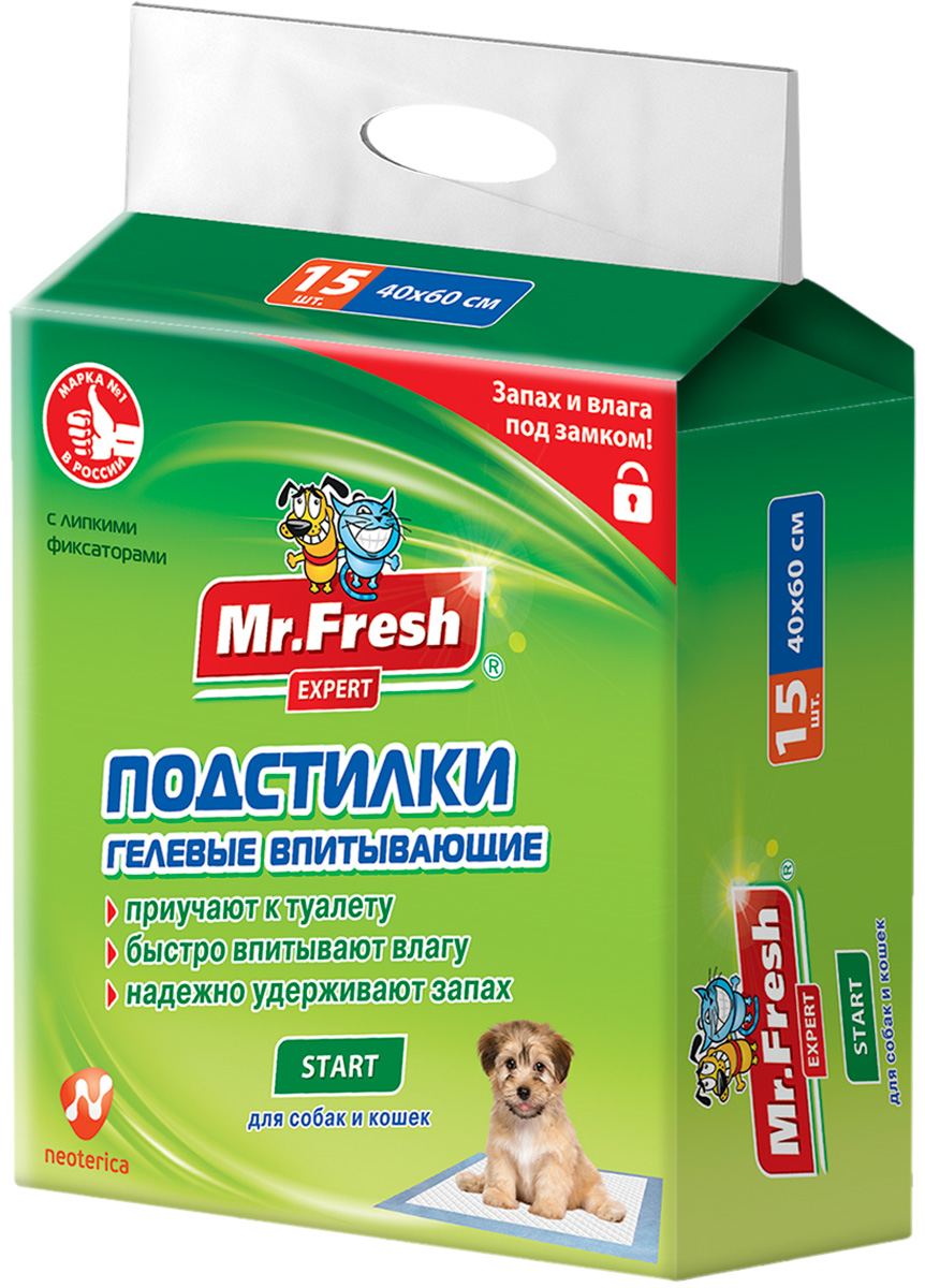 

Пеленки впитывающие гелевые для животных с липким фиксатором Mr. Fresh Expert Start 40 х 60 см (15 шт)