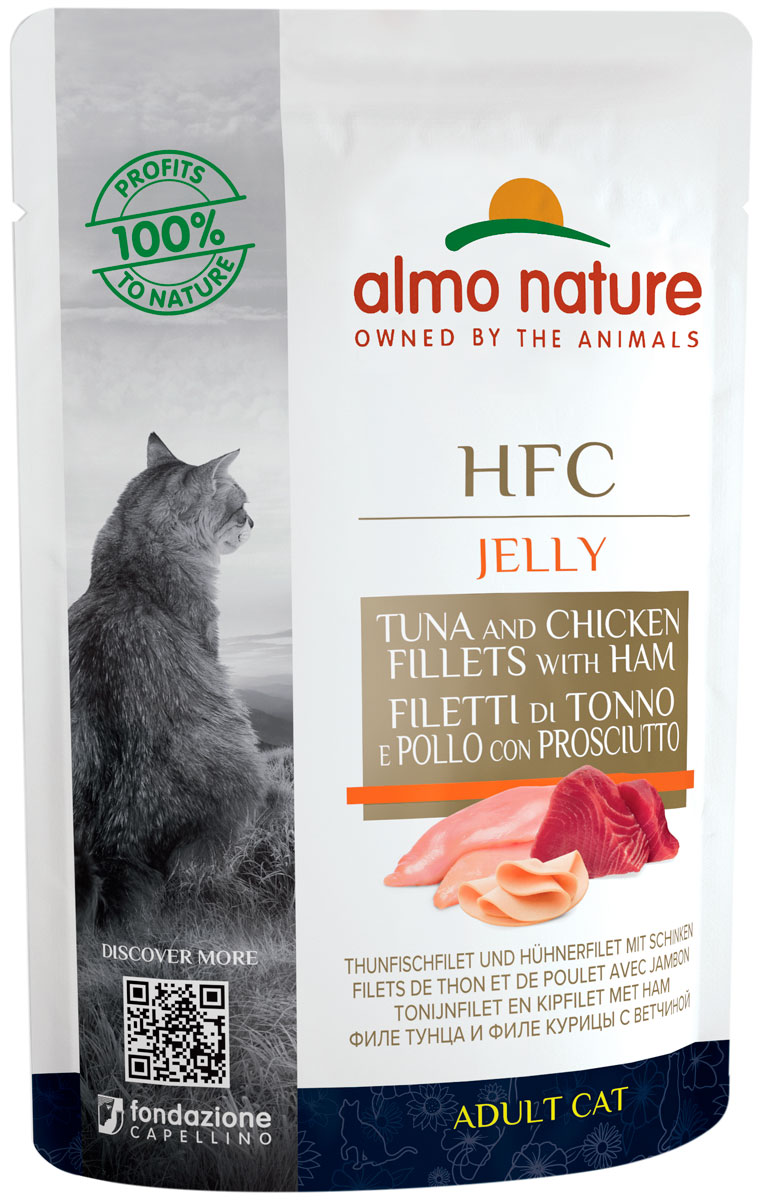

Almo Nature Cat Hfc Jelly для взрослых кошек с тунцом, курицей и ветчиной в желе (55 гр)