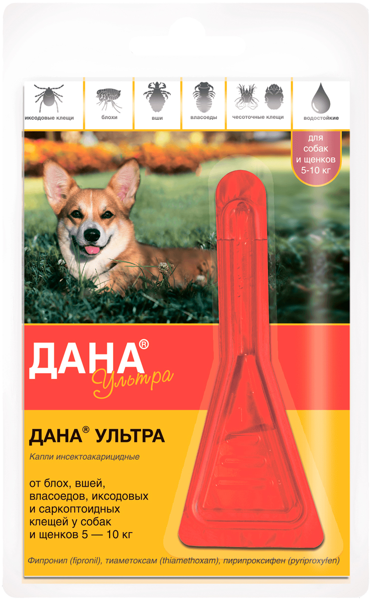 

дана ультра – капли для щенков и собак весом от 5 до 10 кг против клещей, блох, вшей и власоедов 1 пипетка по 0,8 мл Apicenna (1 пипетка)