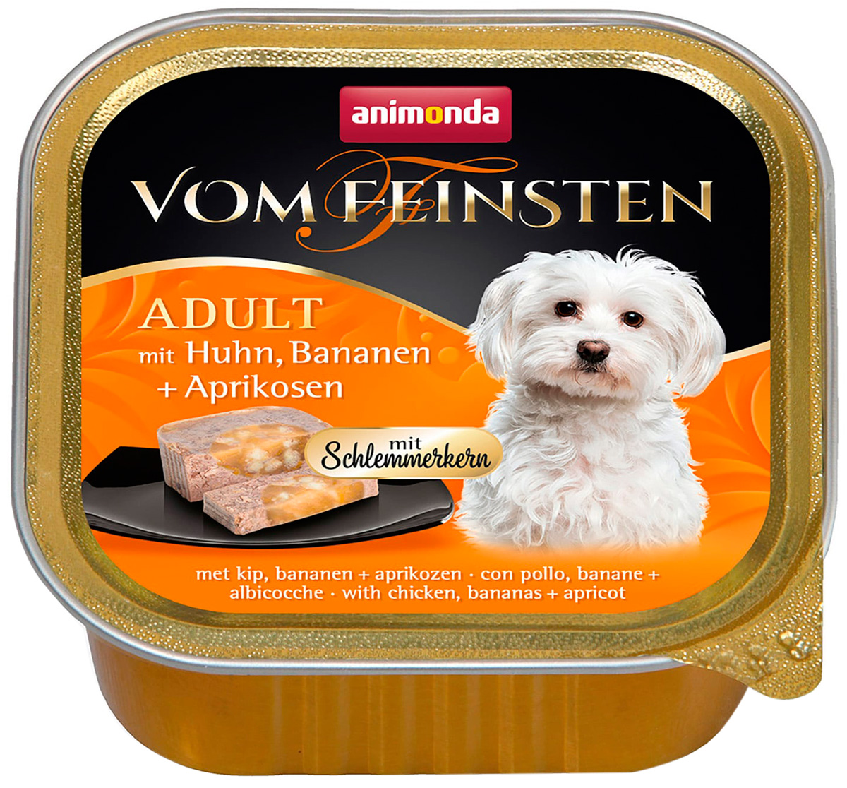

Animonda Vom Feinsten Adult Mit Huhn, Bananen & Aprikosen для привередливых взрослых собак меню для гурманов с курицей, бананом и абрикосами (150 гр х 22 шт)