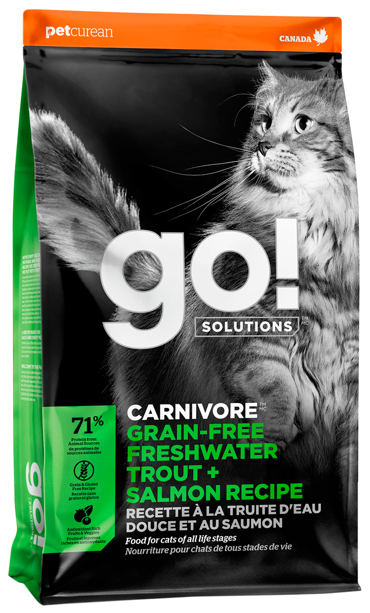 

Go! Solutions Carnivore беззерновой для кошек и котят с чувствительным пищеварением с форелью и лососем (1,4 кг)