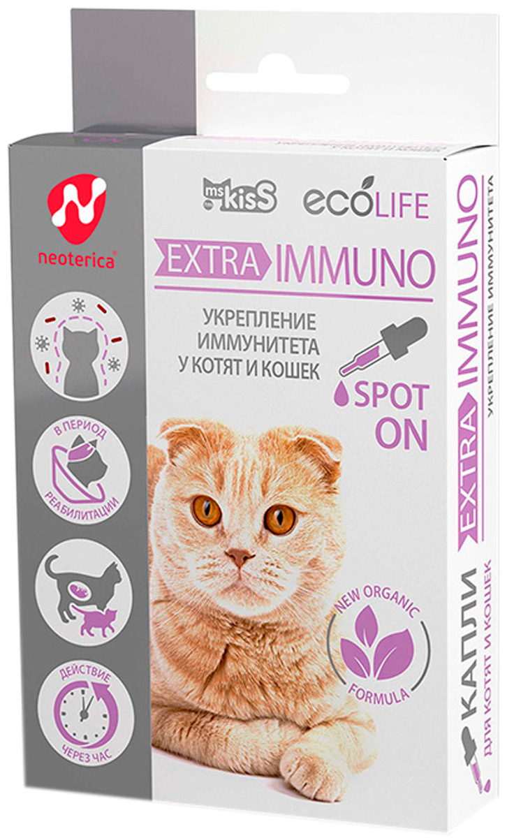 

Ms.kiss Ecolife Extra-immuno капли для кошек и котят для укрепления иммунитета 10 мл (1 шт)