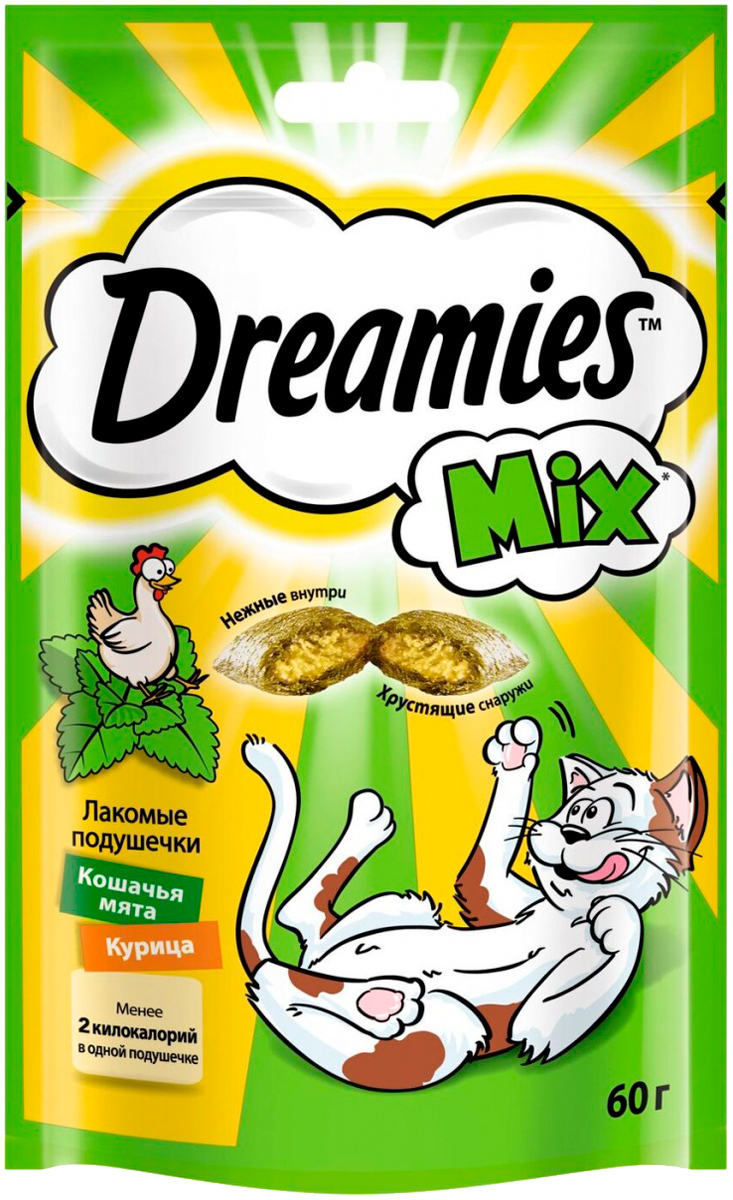 

Лакомство Dreamies Mix для кошек подушечки с курицей и мятой (60 гр)