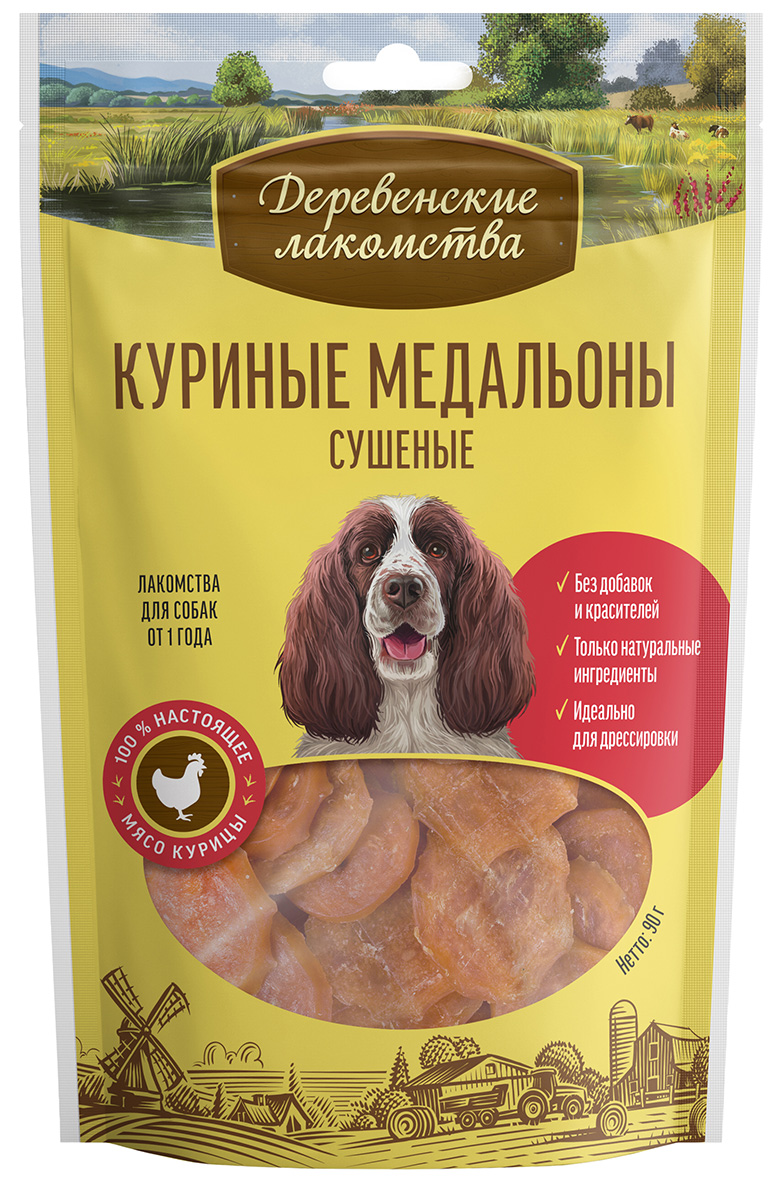

Лакомства деревенские для собак куриные медальоны сушеные (90 гр)