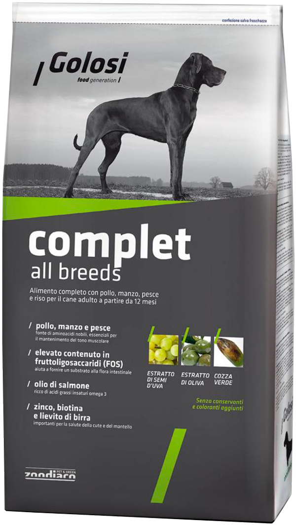 

Golosi Complet All Breeds Полный рацион для взрослых собак всех пород с курицей, говядиной и рыбой (3 кг)