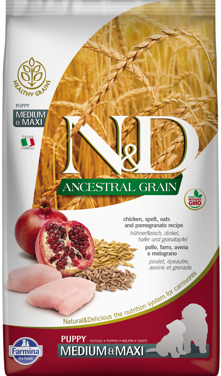 

Farmina Dog N&d Ancestral Grain Puppy Medium & Maxi Chicken & Pomegranate низкозерновой для щенков средних и крупных пород с курицей и гранатом (2,5 кг)