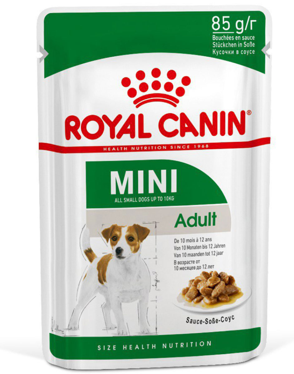 ROYAL CANIN MINI ADULT для взрослых собак мелких пород от 10 месяцев в соусе пауч (85 гр)