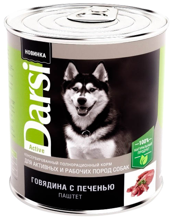 

Darsi Active Dog для активных взрослых собак паштет с говядиной и печенью (850 гр х 6 шт)