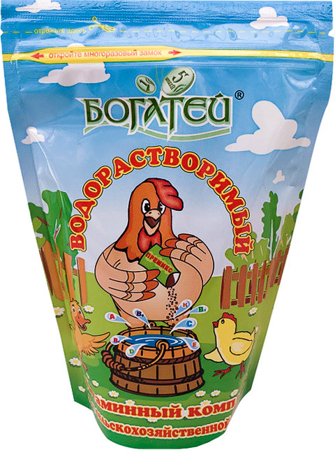 

Премикс витаминный водорастворимый для кур-несушек и другой домашней птицы Богатей (300 гр)