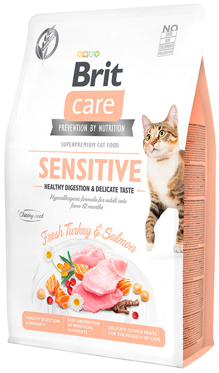 

Brit Care Cat Grain-free Sensitive Healthy Digestion & Delicate Taste беззерновой для взрослых кошек с чувствительным пищеварением с индейкой и лососем (2 + 2 кг)