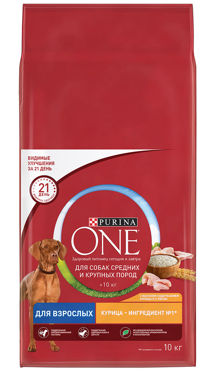 

Purina One для взрослых собак средних и крупных пород с курицей и рисом (3,8 кг)