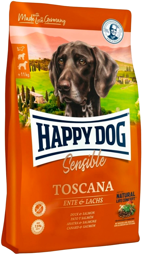 

Happy Dog Supreme Toscana Sensible Nutrition для взрослых собак всех пород при аллергии с уткой и лососем (2,8 кг)