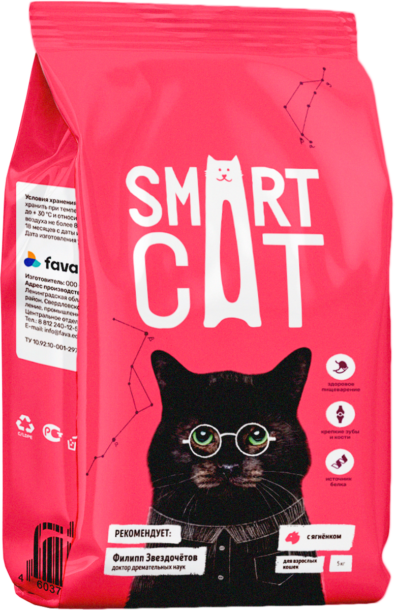 

Smart Cat для взрослых кошек с ягненком (5 кг)