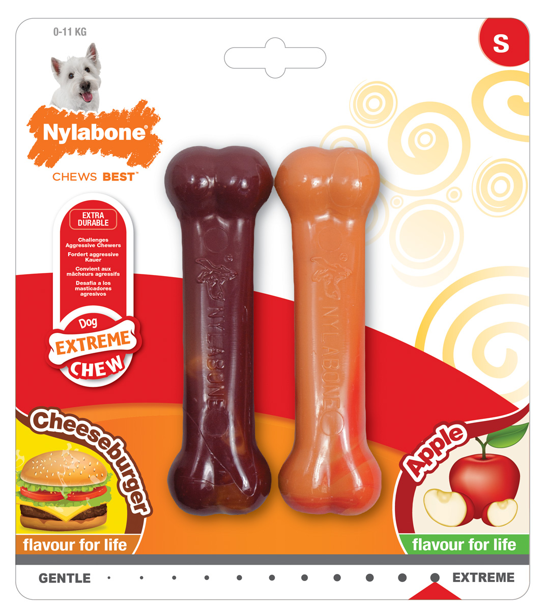 

Игрушка для собак Nylabone Extreme Chew Twin Pack Cheeseburger and Apple Flavour косточки экстра-жесткие с ароматом чизбургера и яблока S 2 шт (1 шт)
