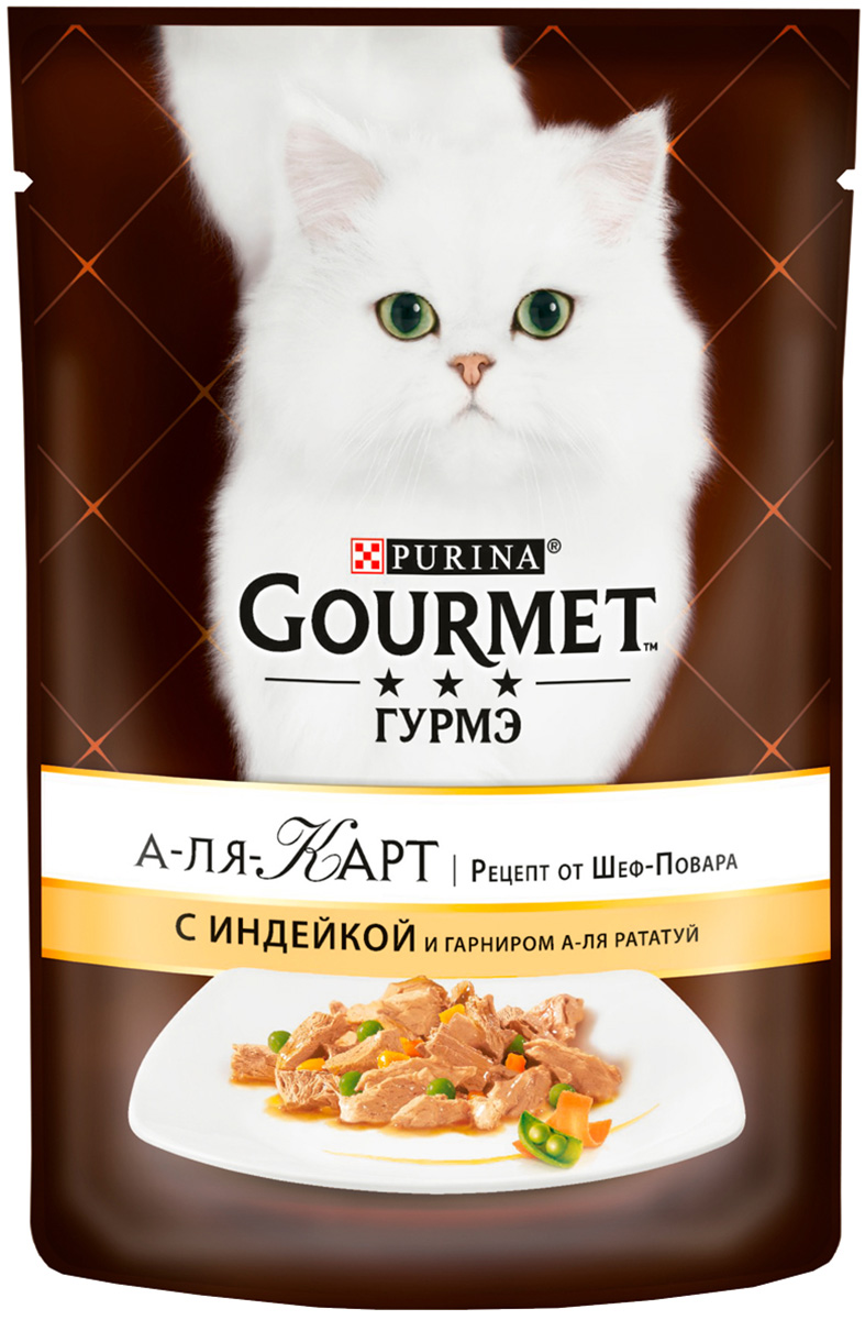 

Gourmet A La Carte для взрослых кошек с индейкой, зеленым горошком и морковью а-ля рататуй (85 гр)