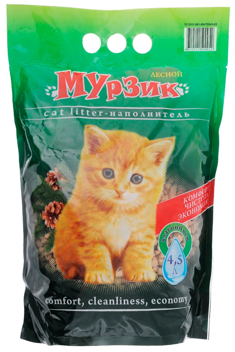 

Мурзик Лесной наполнитель древесный для туалета кошек (4 л)