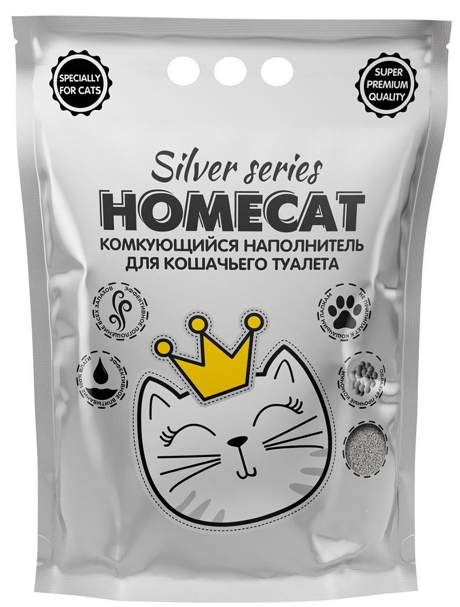 

Homecat Silver Series наполнитель комкующийся для туалета кошек (3 кг)