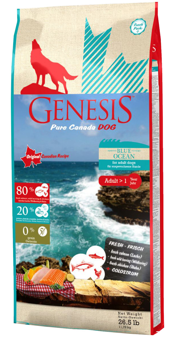 

Genesis Pure Canada Blue Ocean Adult беззерновой для взрослых собак всех пород с лососем, сельдью и курицей (11,79 кг)