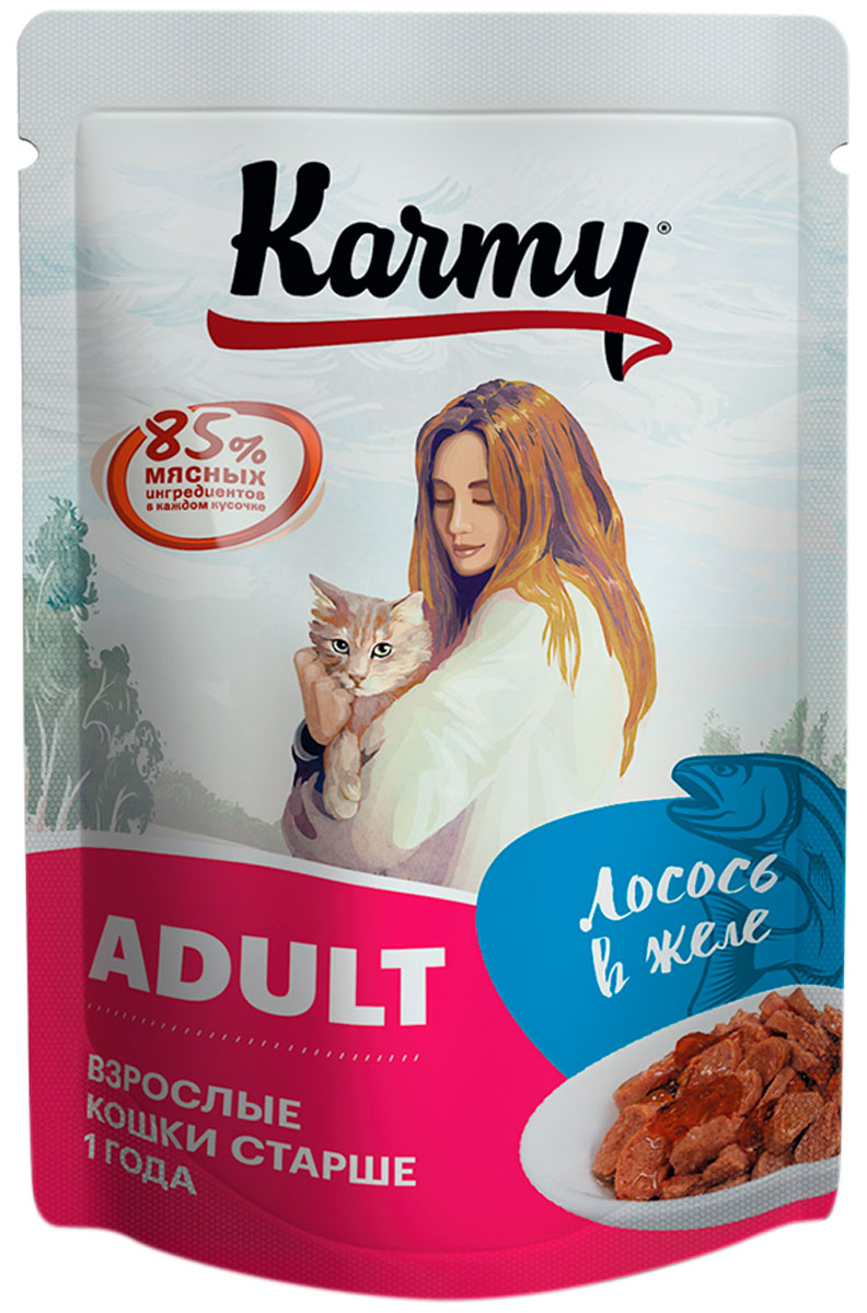 

Karmy Adult для взрослых кошек с лососем в желе (80 гр)