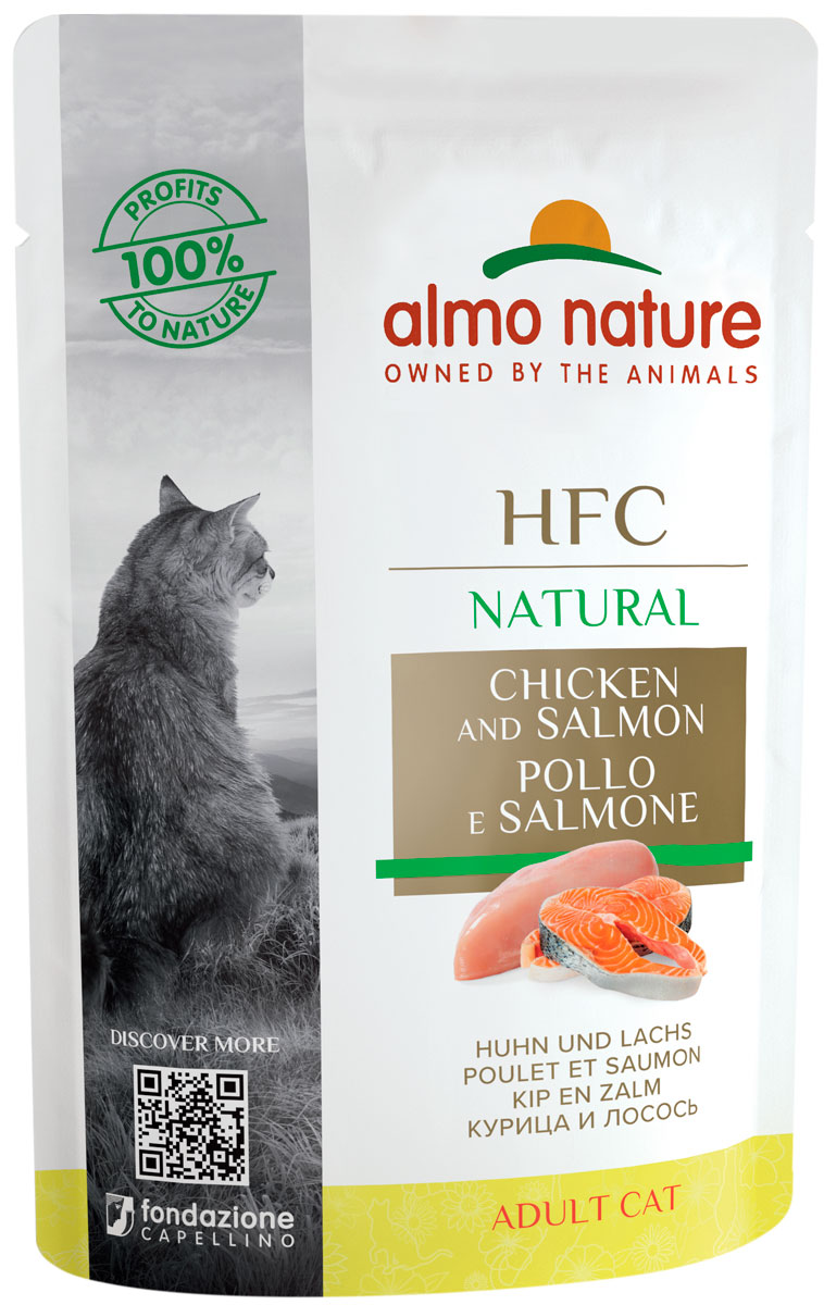 

Almo Nature Cat Hfc Natural для взрослых кошек с курицей и лососем (55 гр х 24 шт)