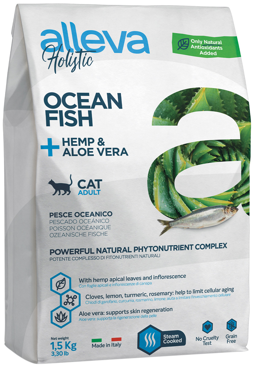 

Alleva Holistic Adult Cat Ocean Fish беззерновой для взрослых кошек с океанической рыбой, коноплей и алоэ вера (1,5 кг)