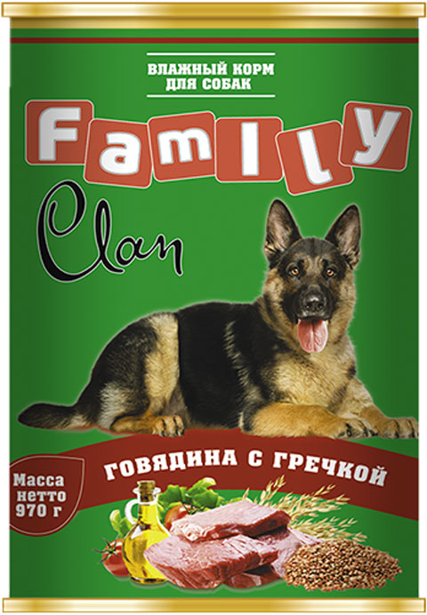 

Clan Family для взрослых собак с говядиной и гречкой (970 гр х 6 шт)