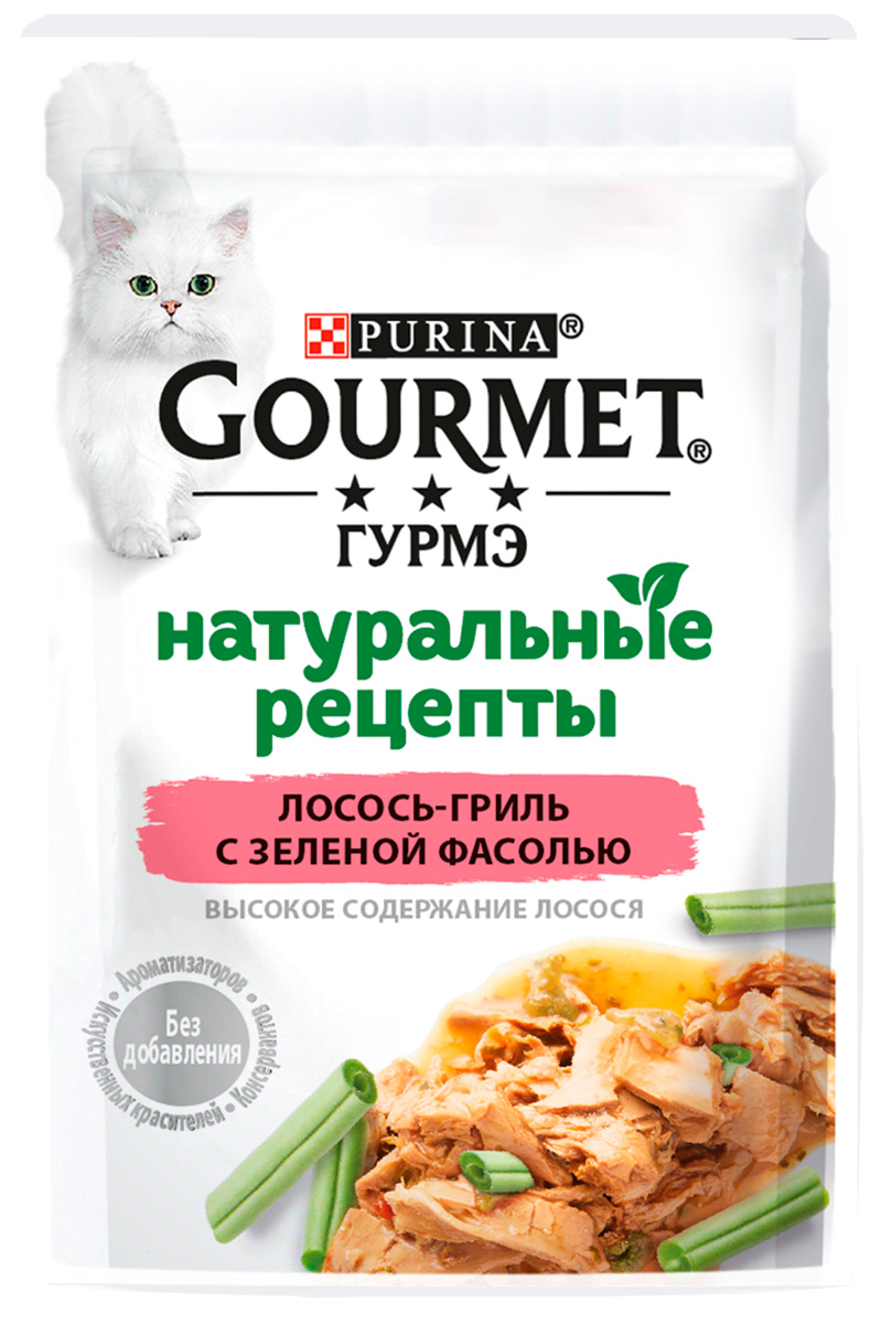 

Gourmet натуральные рецепты для взрослых кошек с лососем и зеленой фасолью (75 гр)