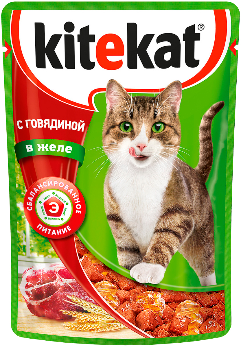 

Kitekat для взрослых кошек с говядиной в желе (85 гр)