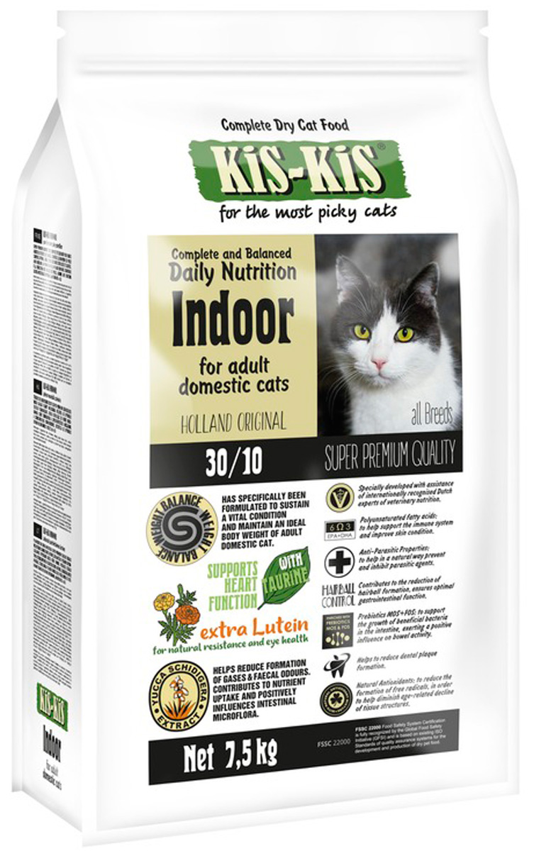 

Kis-kis Indoor для взрослых кошек живущих дома с птицей (7,5 кг)