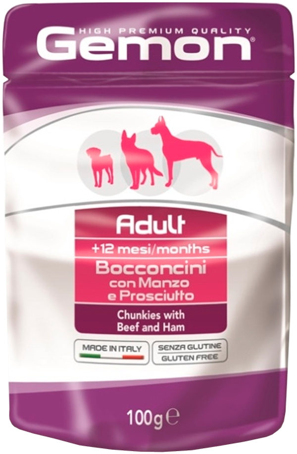 

Gemon Dog Adult для взрослых собак всех пород с кусочками говядины и ветчиной (100 гр)