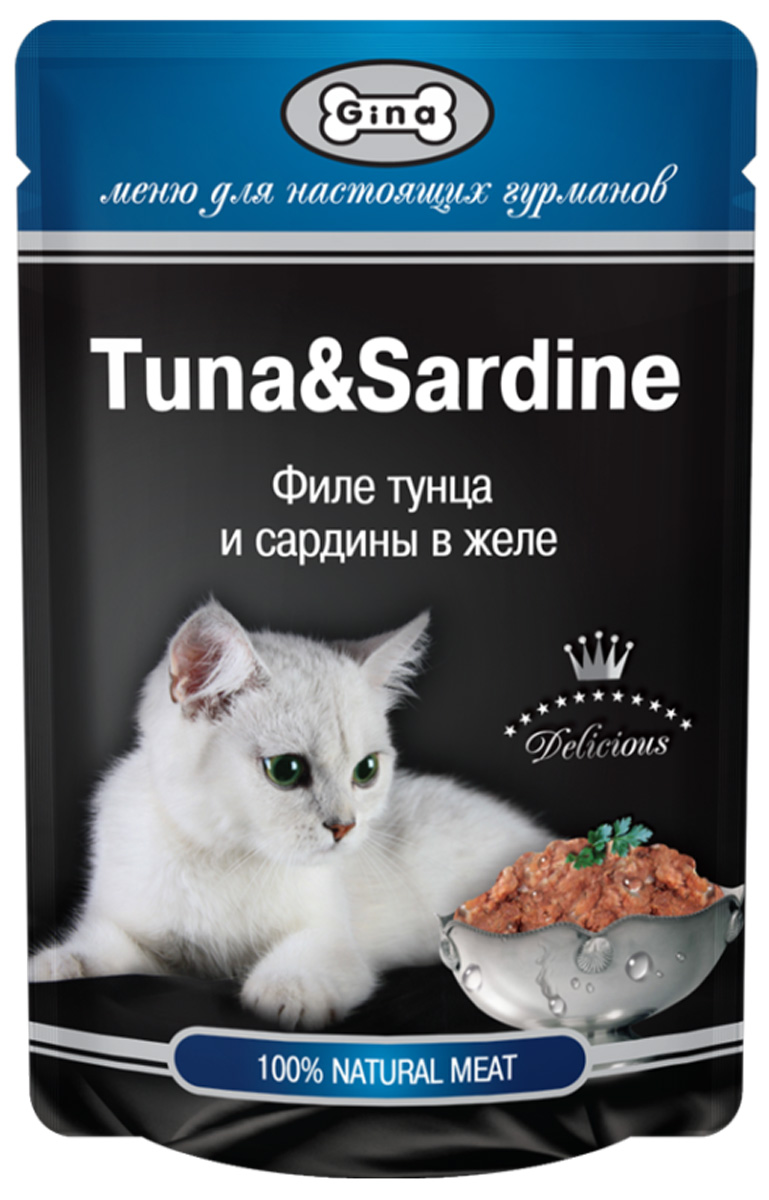 

Gina для взрослых кошек с тунцом и сардинами в желе (85 гр х 24 шт)