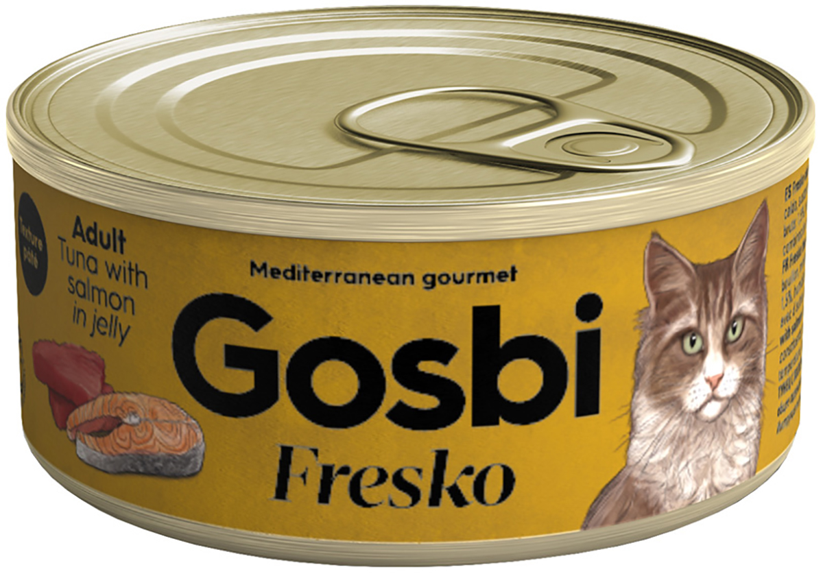 

Gosbi Fresko Grain Free Cat Adult беззерновые для взрослых кошек с тунцом и лососем в желе (70 гр х 32 шт)