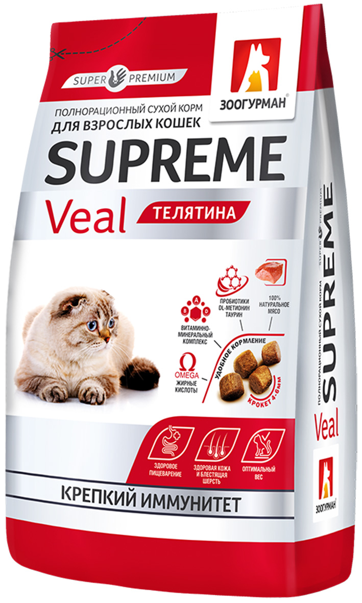 

Zoogurman Supreme для взрослых кошек с телятиной (0,35 кг)