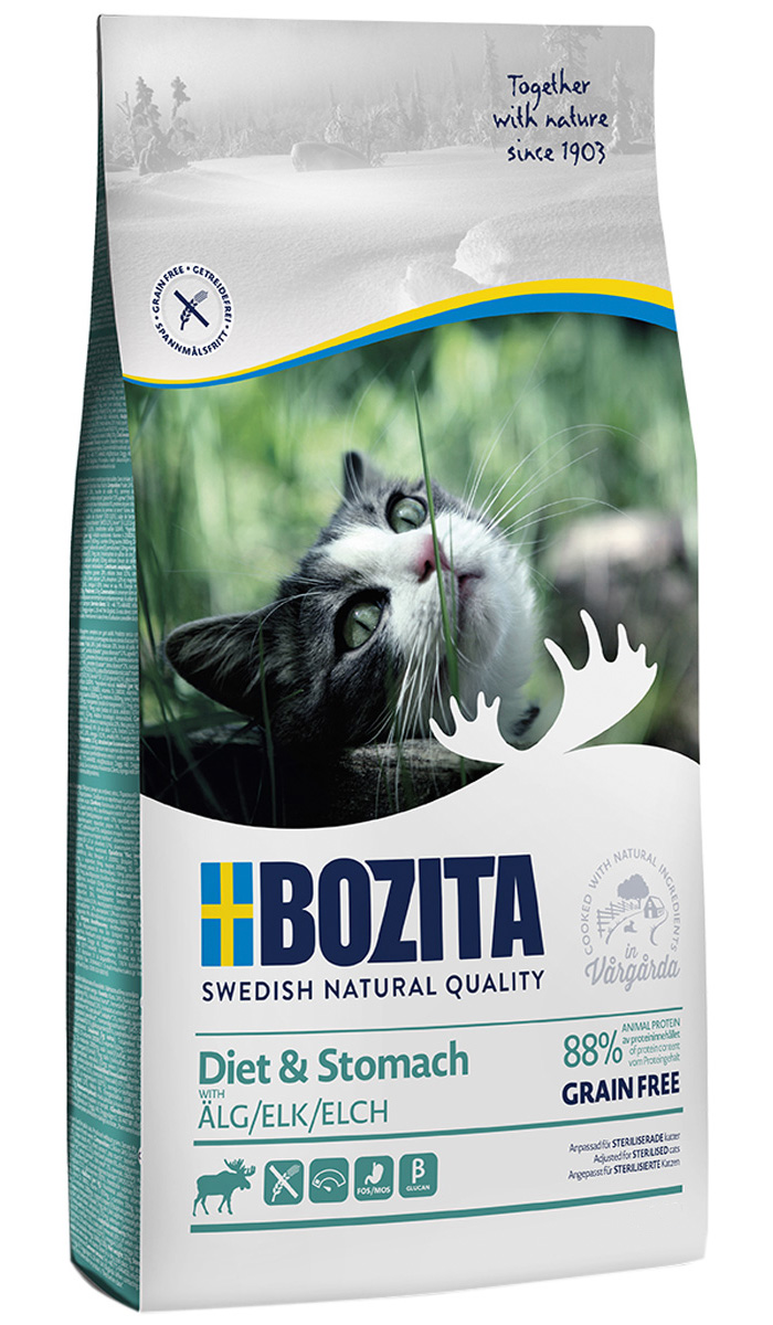 

Bozita Diet & Stomach Grain Free Elk беззерновой для взрослых кошек с чувствительным пищеварением с лосем (0,4 кг)