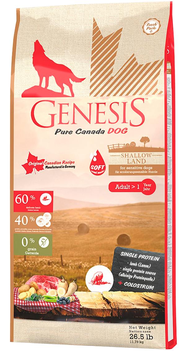 Genesis Pure Canada Shallow Land Adult Soft беззерновой для взрослых собак всех пород с ягненком (0,907 кг)