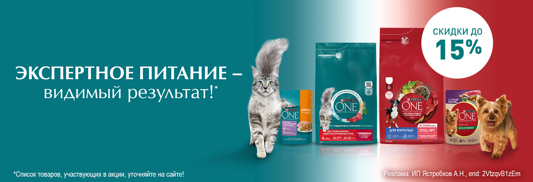 Рационы PURINA ONE со скидкой до 15%!