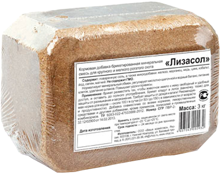 

Добавка кормовая брикетированная минеральная для крупного и мелкого рогатого скота Ваше Хозяйство Лизасол 3 кг (1 шт)