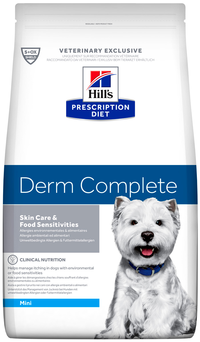 

Hill's Prescription Diet Derm Complete Mini для взрослых собак маленьких пород защита кожи при аллергиях (6 кг)