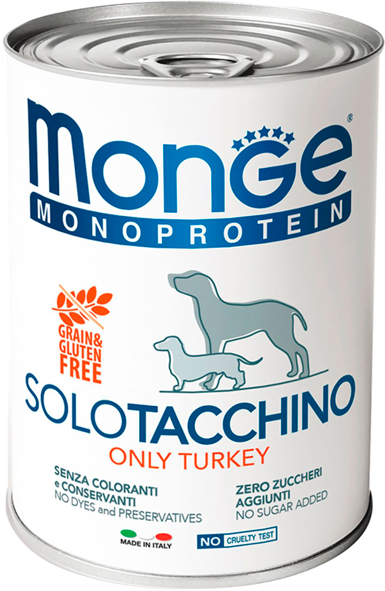 

Monge Monoprotein Solo Dog монобелковые для взрослых собак паштет с индейкой 70014229bs (400 гр х 24 шт)