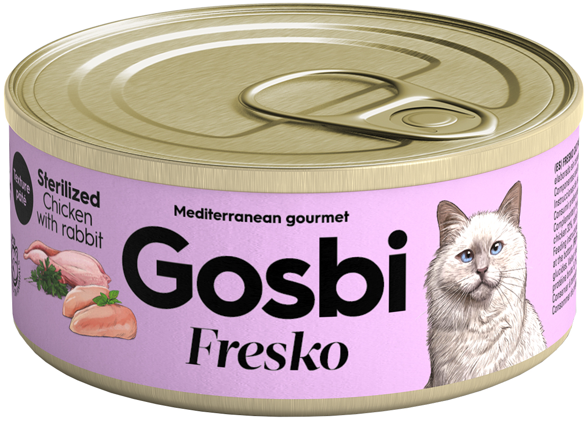 

Gosbi Fresko Grain Free Cat Sterilized беззерновые для взрослых кастрированных котов и стерилизованных кошек с курицей и кроликом (70 гр х 32 шт)